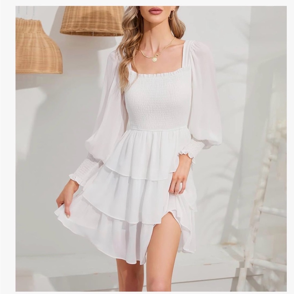 Elegant White Chiffon Dress XXL